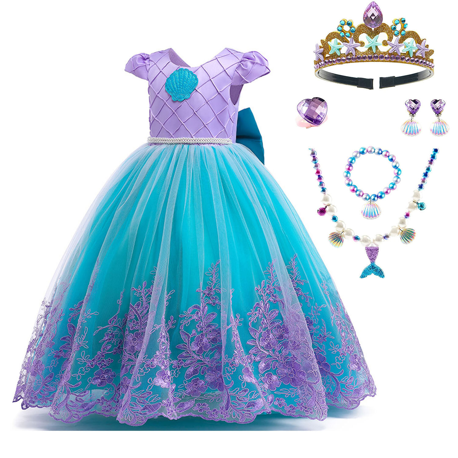 HAWEE Girls Mermaid Costume Princess Dress Up Lace Off Shoulder Evening Elegant Dress